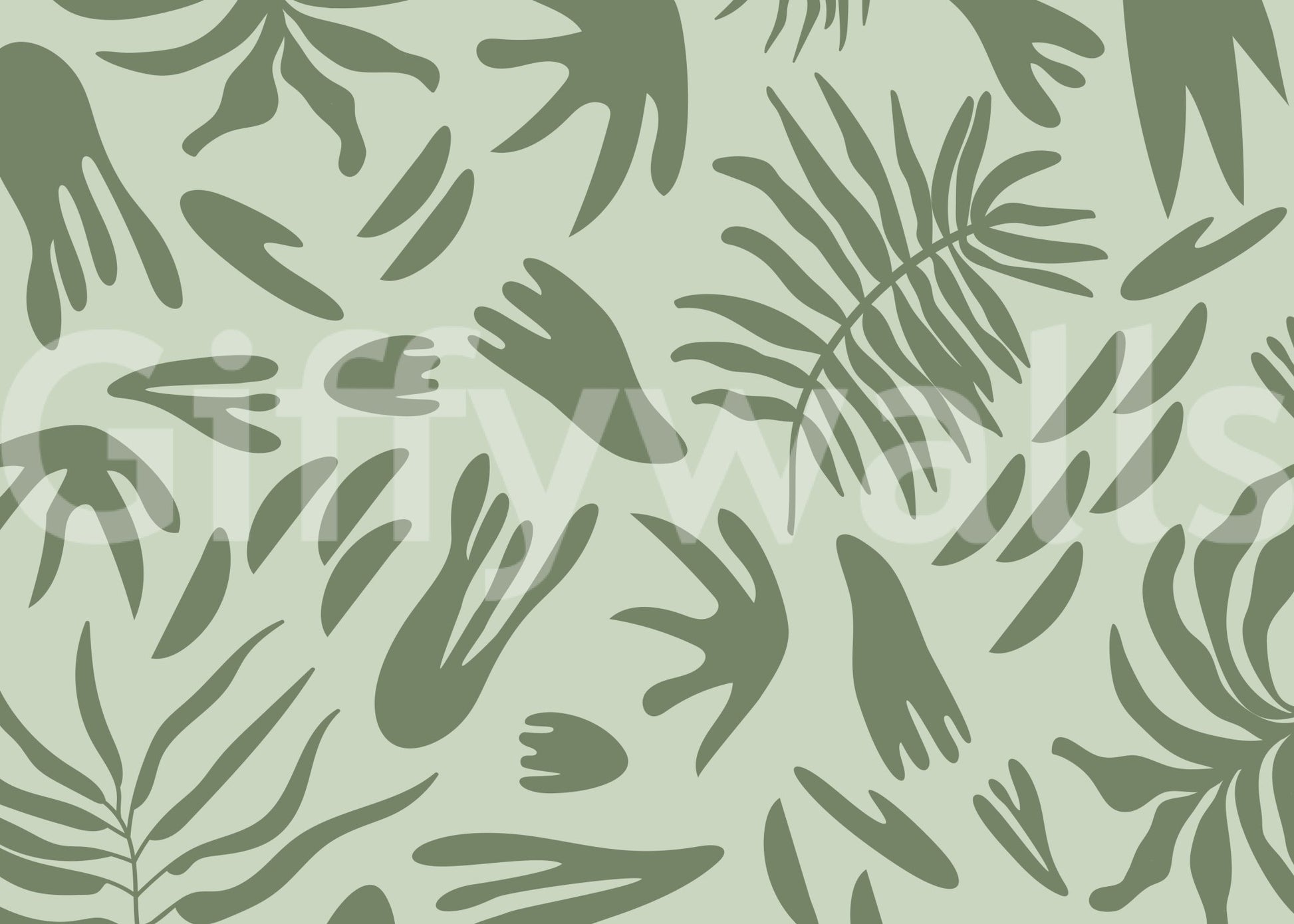 Organic leaf curves highlight Verdant Shapes Harmony Wall Mural, GD9164