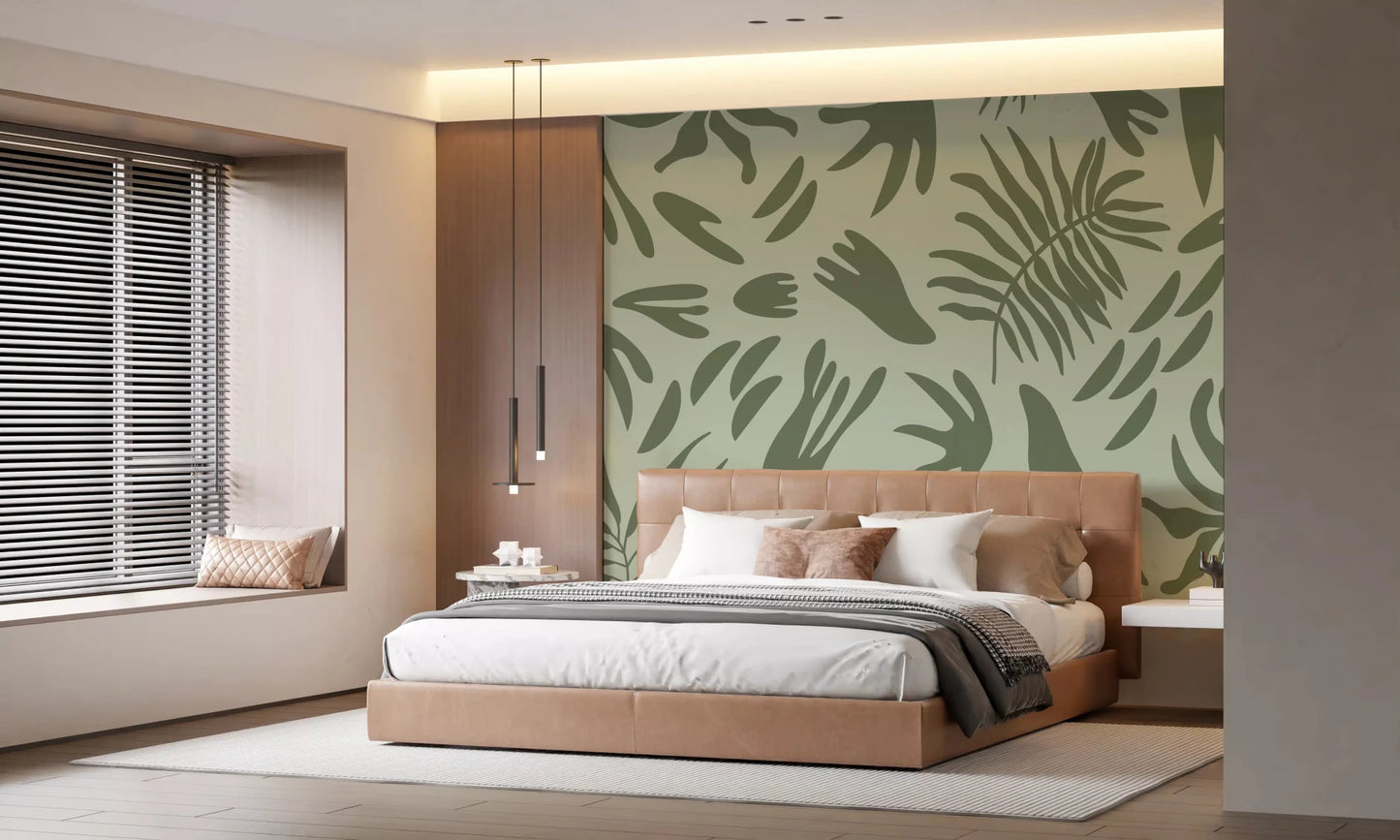 Tonal botanical movement shapes Verdant Shapes Harmony Wall Mural, GD9164