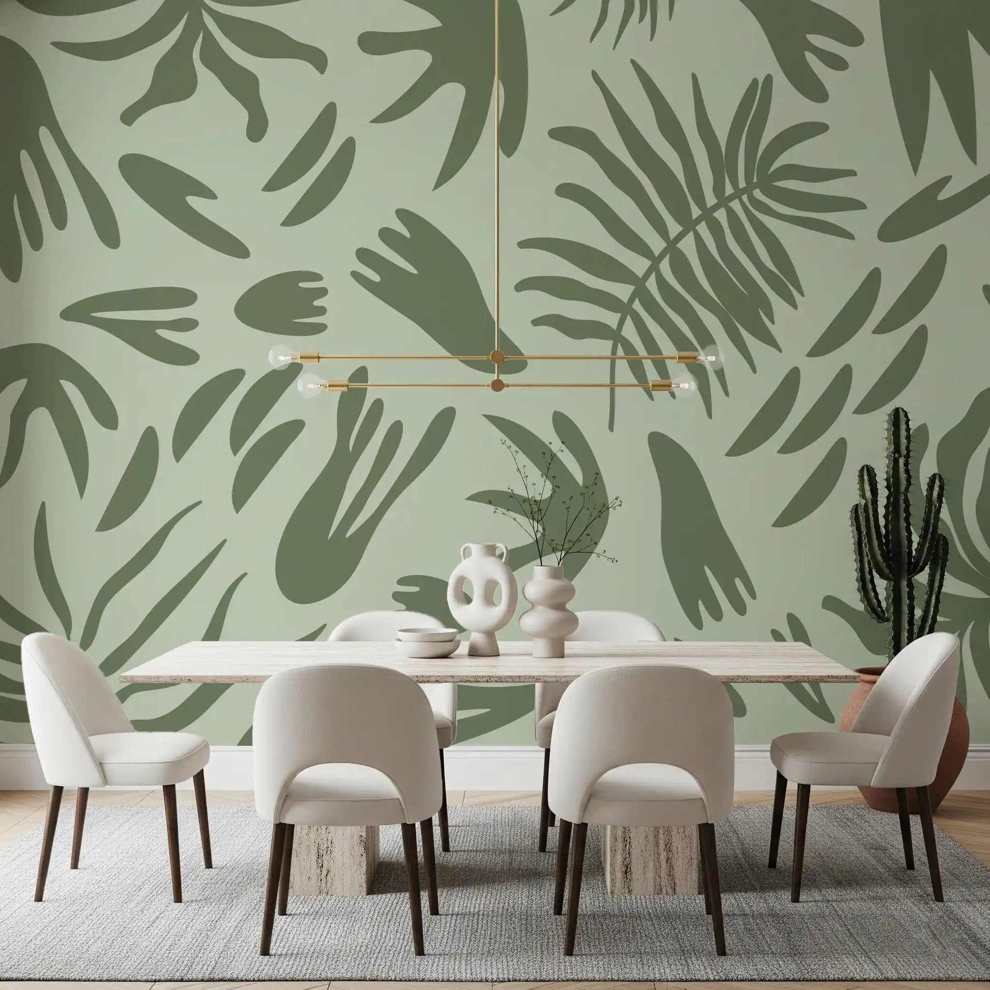 Dining area interior featuring Verdant Shapes Harmony Wall Mural design, GD9164