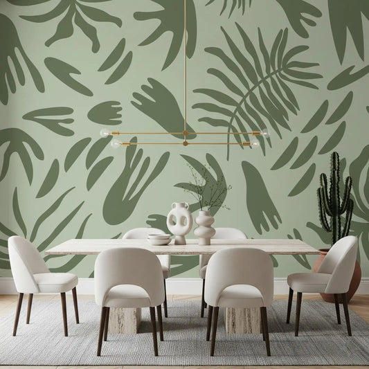 Dining area interior featuring Verdant Shapes Harmony Wall Mural design