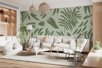 Contemporary green foliage pattern from Verdant Shapes Harmony mural, GD9164