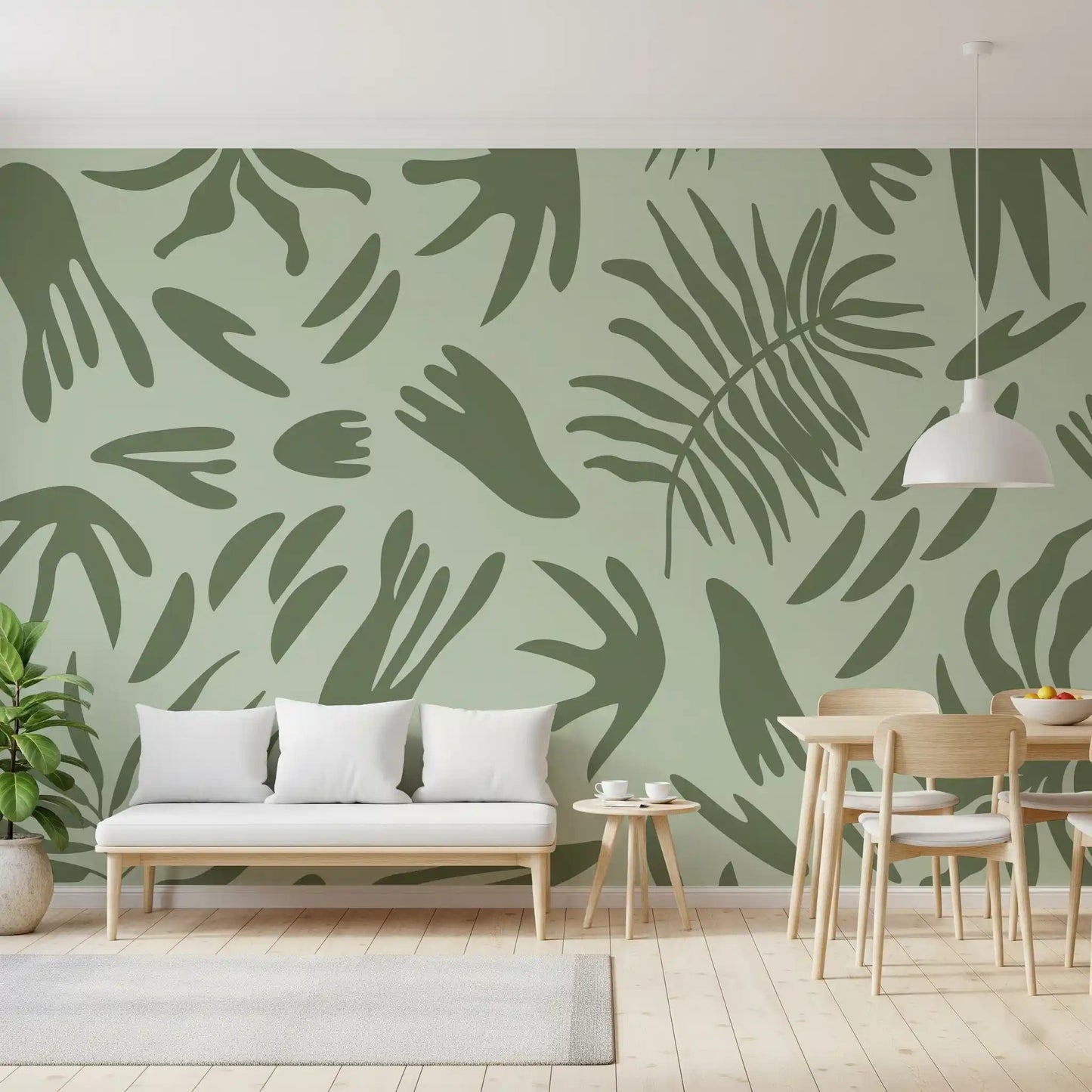 Office space finished with Verdant Shapes Harmony green wall mural, GD9164