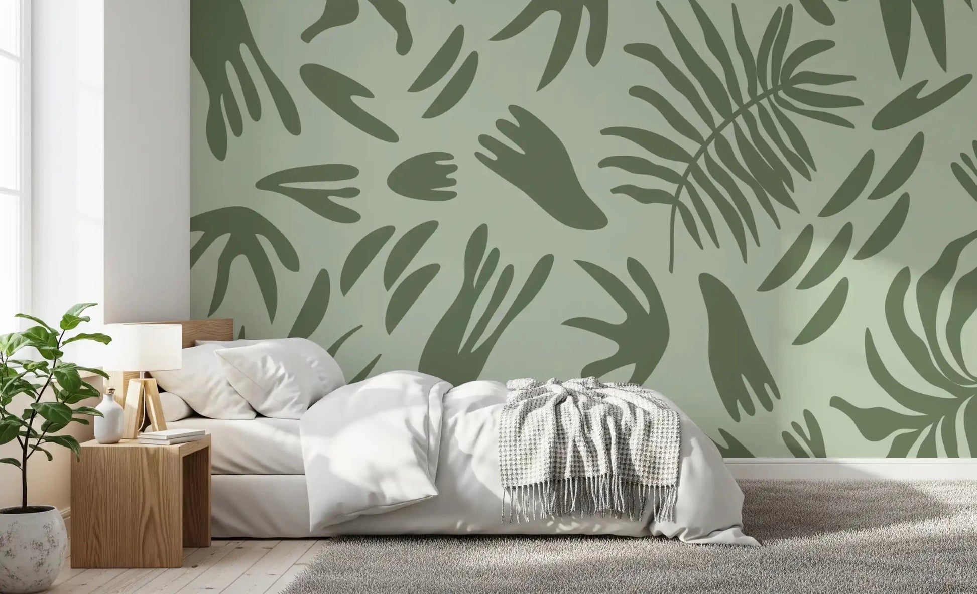 Layered leaf silhouettes define Verdant Shapes Harmony Wall Mural, GD9164