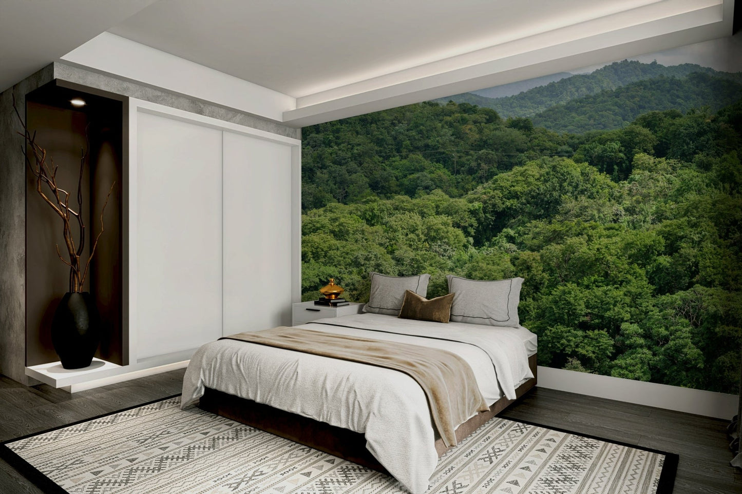 A peaceful green landscape mural on decorative wallpaper., GD5126