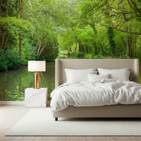 Invigorating green Verdant Stream Escape Wall Mural foliage backdrop.