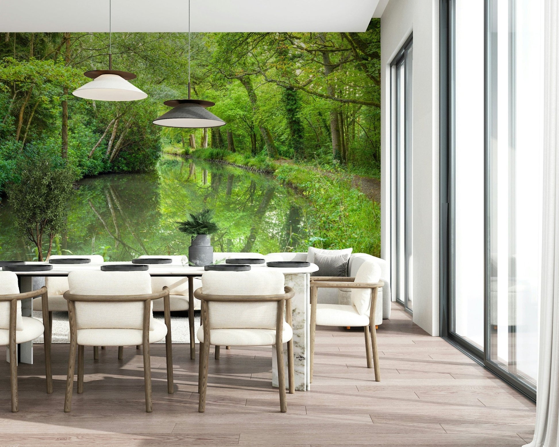 Natural woodland Verdant Stream Escape Wall Mural reflection photo.