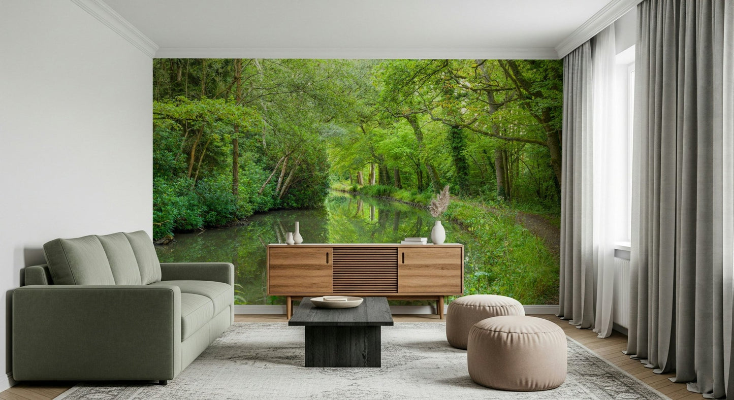 Serene river Verdant Stream Escape Wall Mural nature landscape.