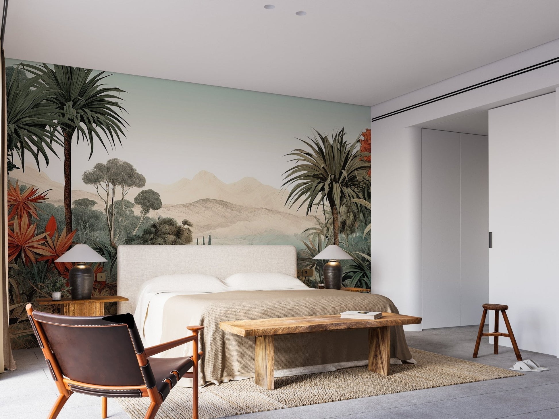 Tropical flora mural wallpaper with verdant valley backdrop B800