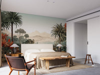 Tropical flora mural wallpaper with verdant valley backdrop B800