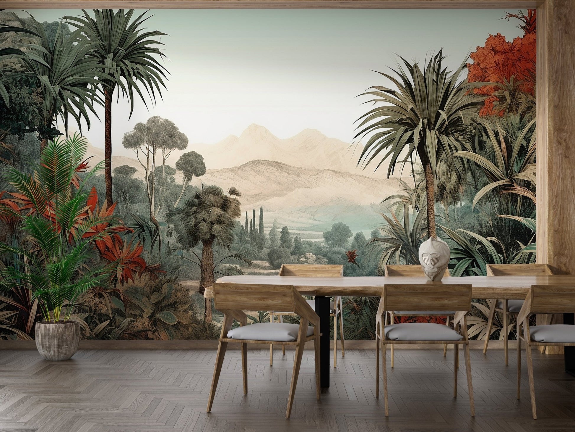 Classic tropical-themed wallpaper with vintage greenery B800