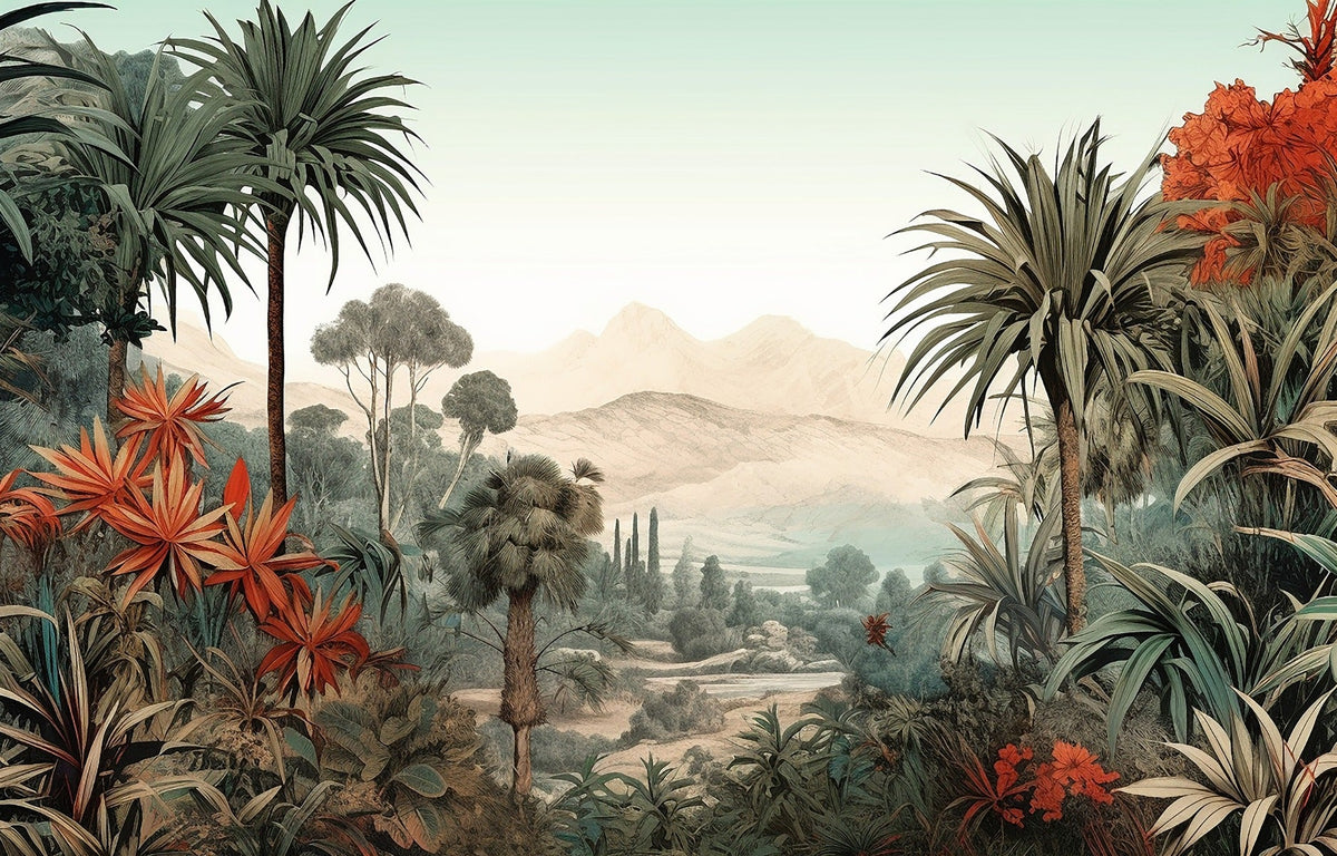 Verdant Valley Vintage Tropical Flora Mural