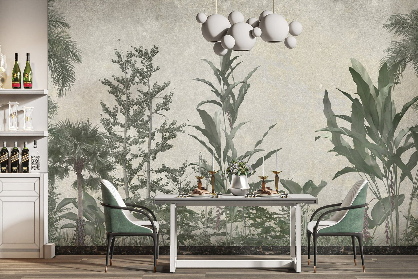 Elegant Verdant Valleys wallpaper mural for dining room decor., C236