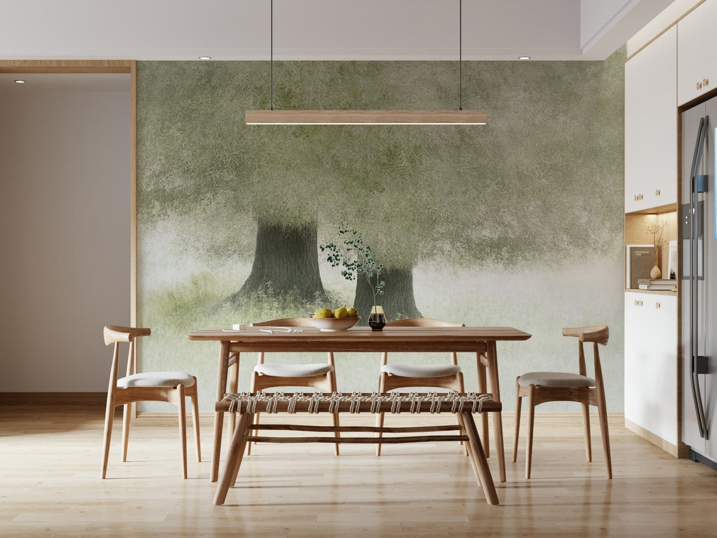 A calming abstract design wallpaper mural that defines a space.