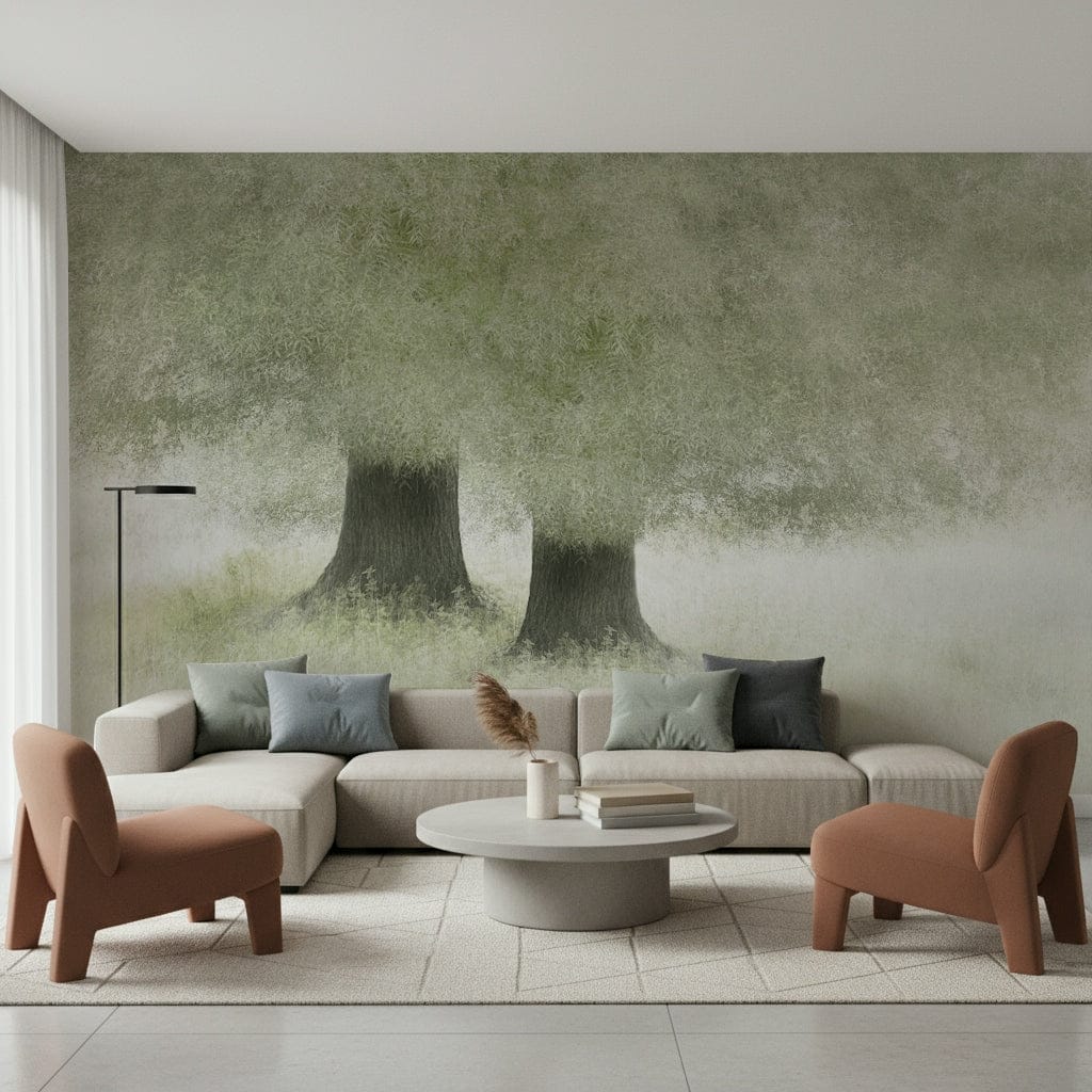 A serene abstract foliage wall mural for your decor.