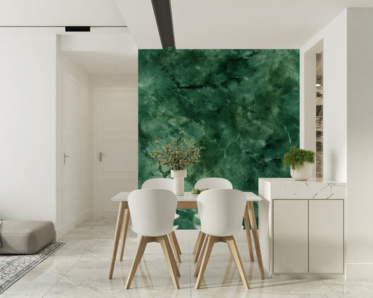 A beautiful subtle verdant vein wallpaper mural with flowing lines and rich green color.
