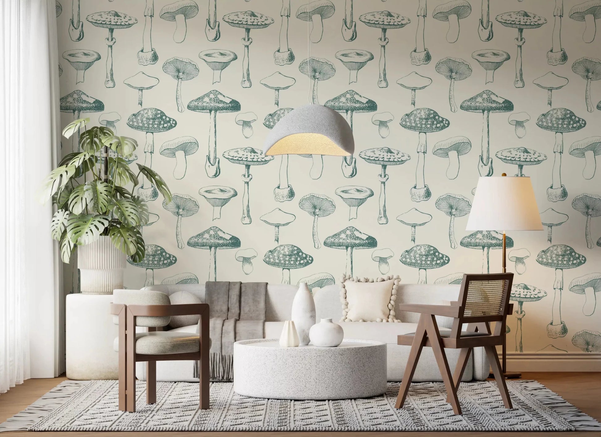 Hallway styled with Verdant Wallpaper and soft mushroom linework