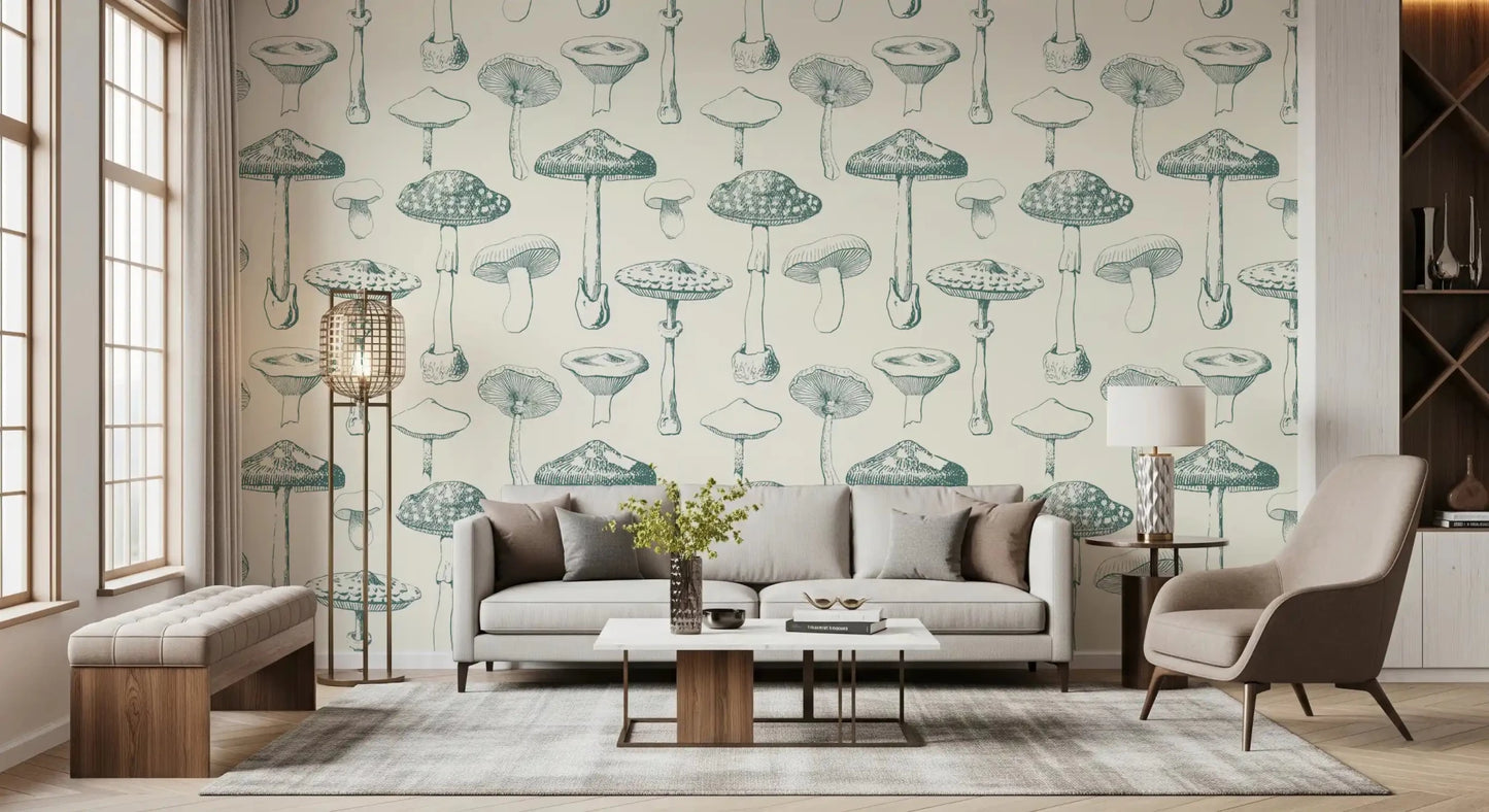 Soft green repeat in Verdant Spore Study wallpaper design