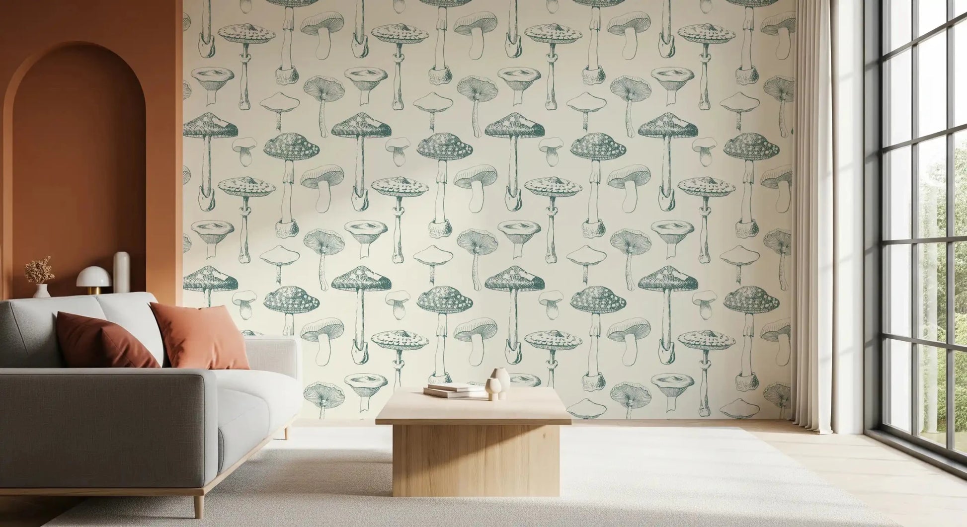 Vintage fungi linework across Wallpaper Spore sketch pattern