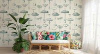 Sage mushroom motifs define the Verdant Wallpaper surface