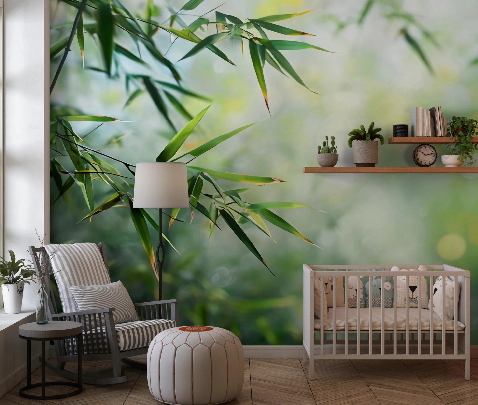 Outdoor inspired bamboo leaf wall art mural