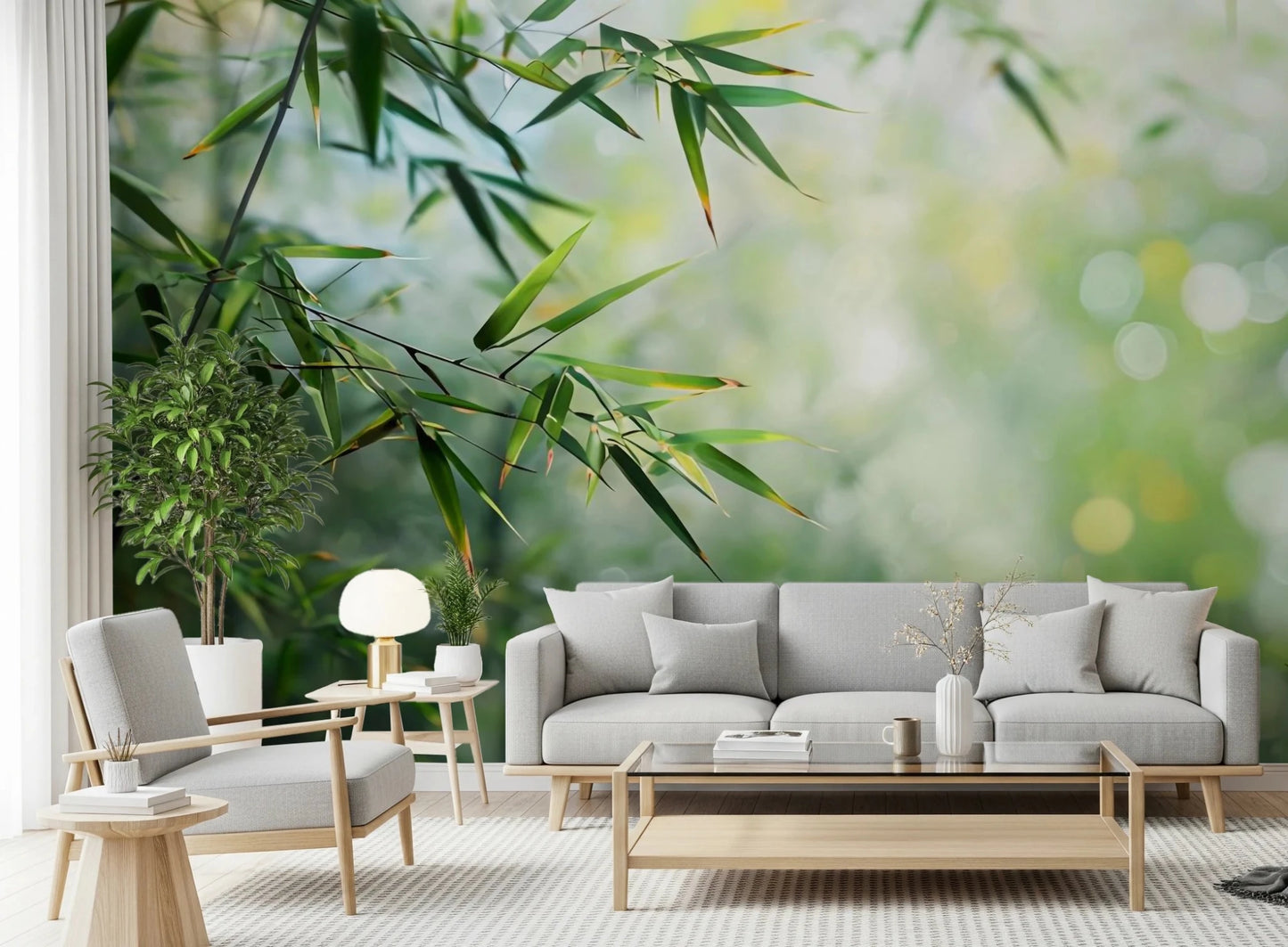 Green bamboo leaves nature wall mural art