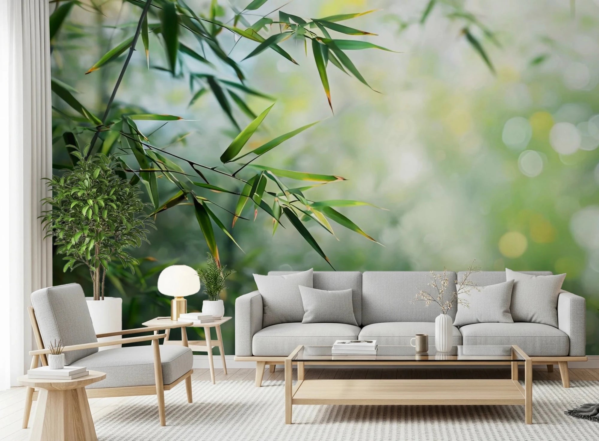 Green bamboo leaves nature wall mural art, GD8443