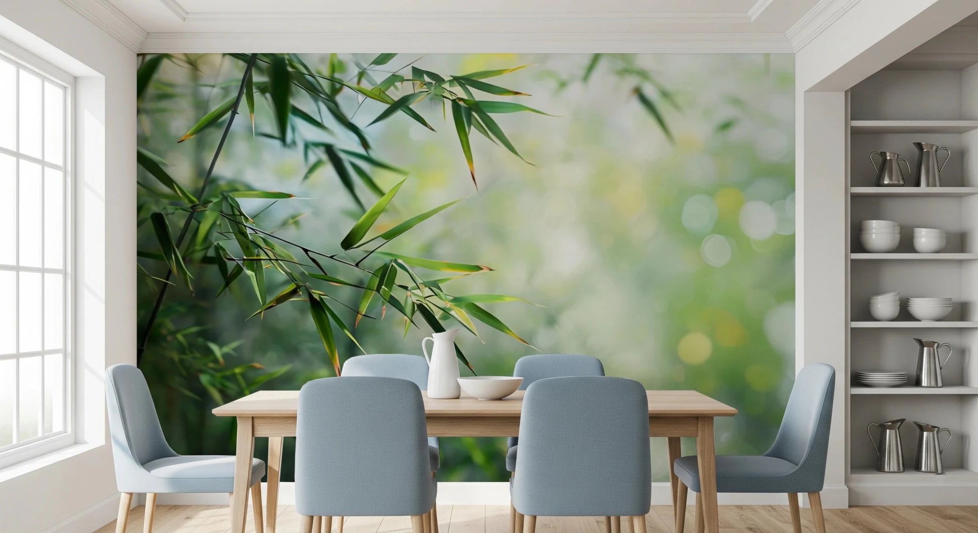 Realistic bamboo leaf wallpaper for bathroom