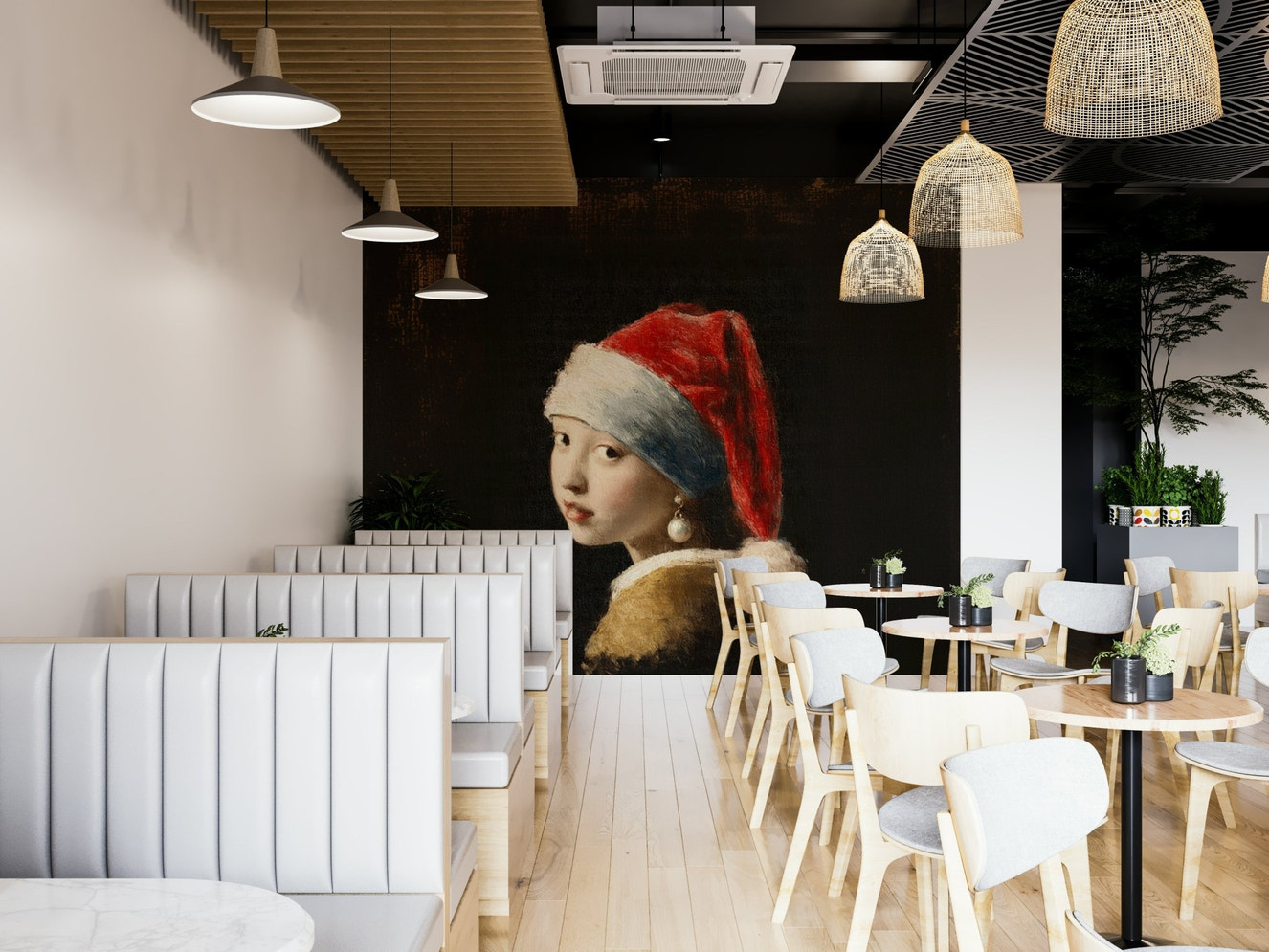 A festive wall mural with a classic, artistic design.

