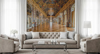 Crystal chandeliers line the painted ceiling of this Versailles Hall of Mirrors wall mural.GD9530