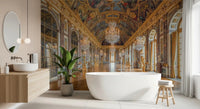 Polished parquet floor stretches the full length of this Versailles wall mural scene.GD9530