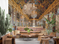 Rustic dining area stretch deeper through this Versailles Hall of Mirrors wall mural perspective.GD9530