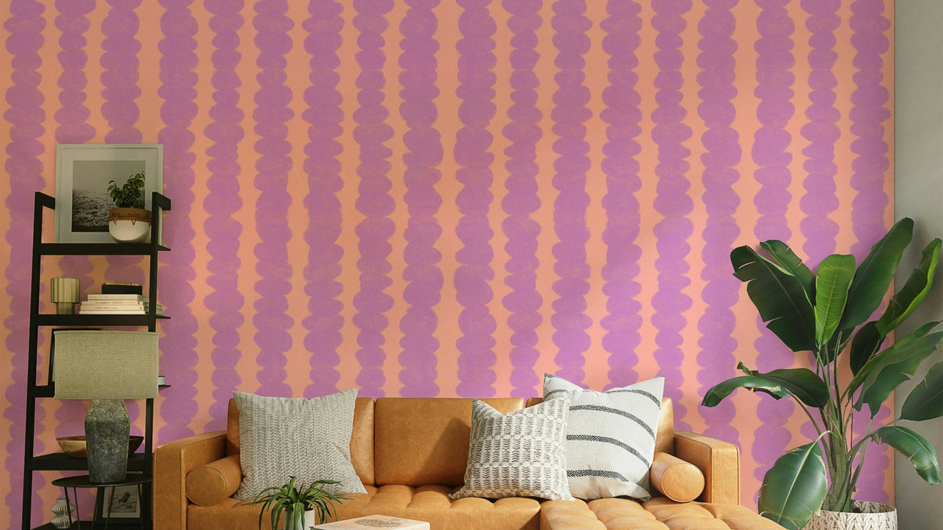 Vertical Dreams lilac and peach wallpaper

