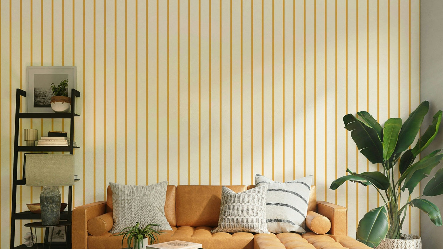 Stylish golden hour yellow vertical stripes wallpaper GD816

