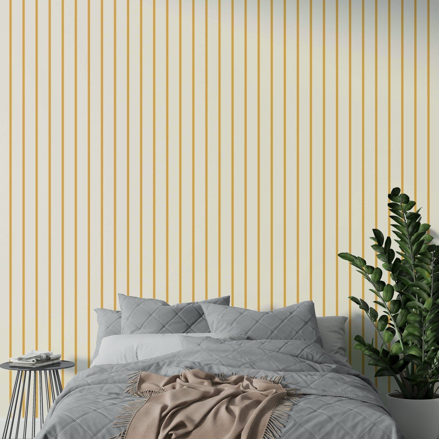 Bright yellow wallpaper with vertical stripes design GD816

