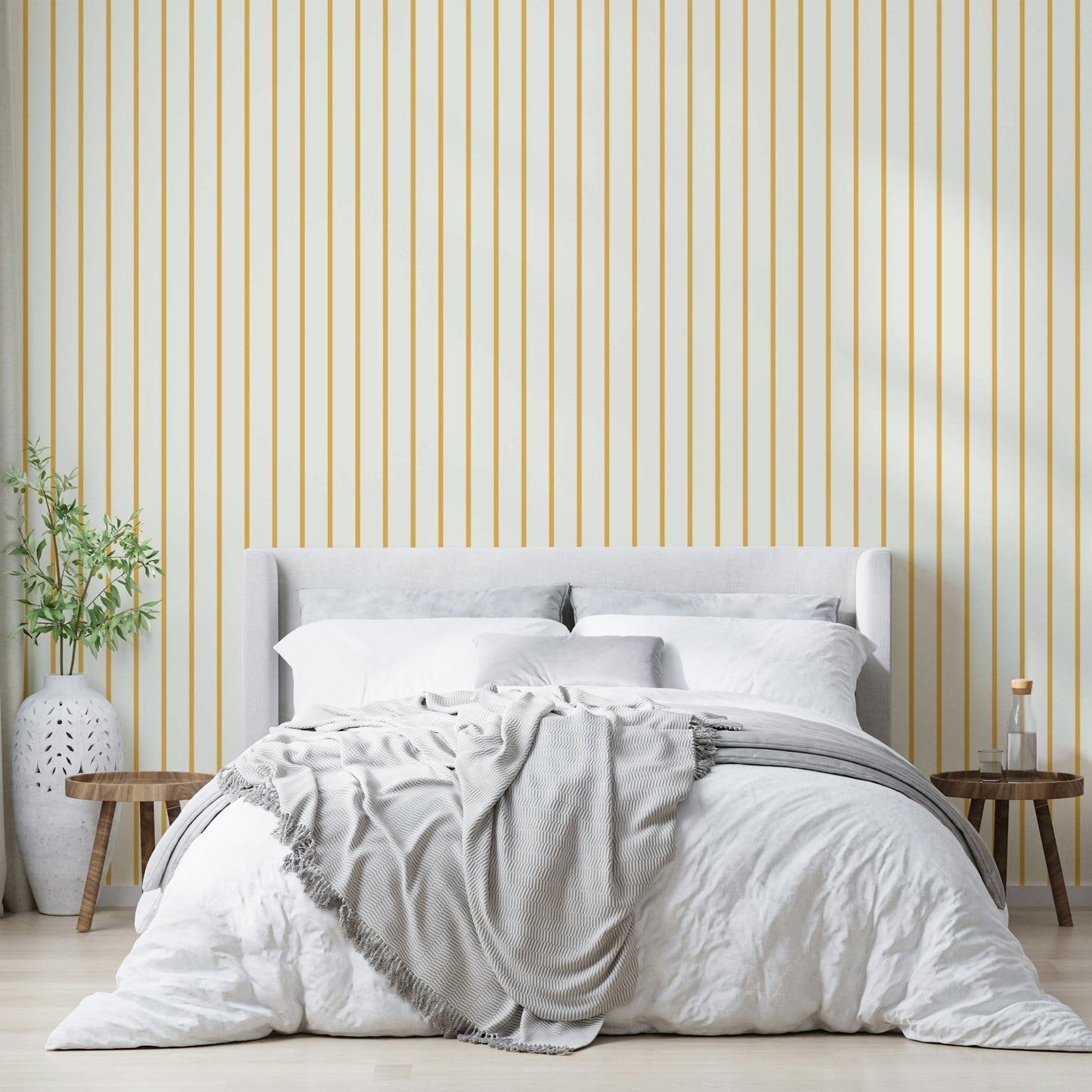 Contemporary yellow vertical stripes wall covering GD816

