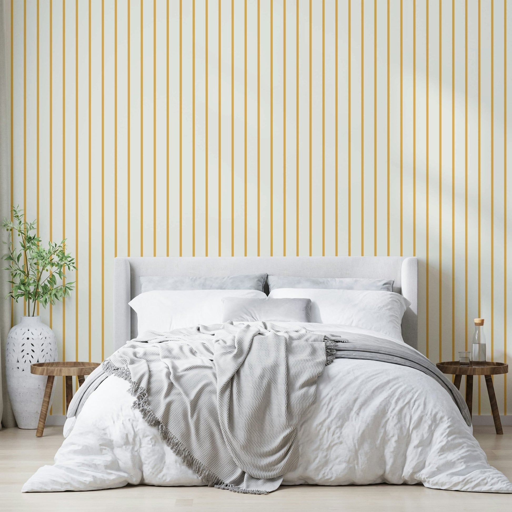 Contemporary yellow vertical stripes wall covering GD816


