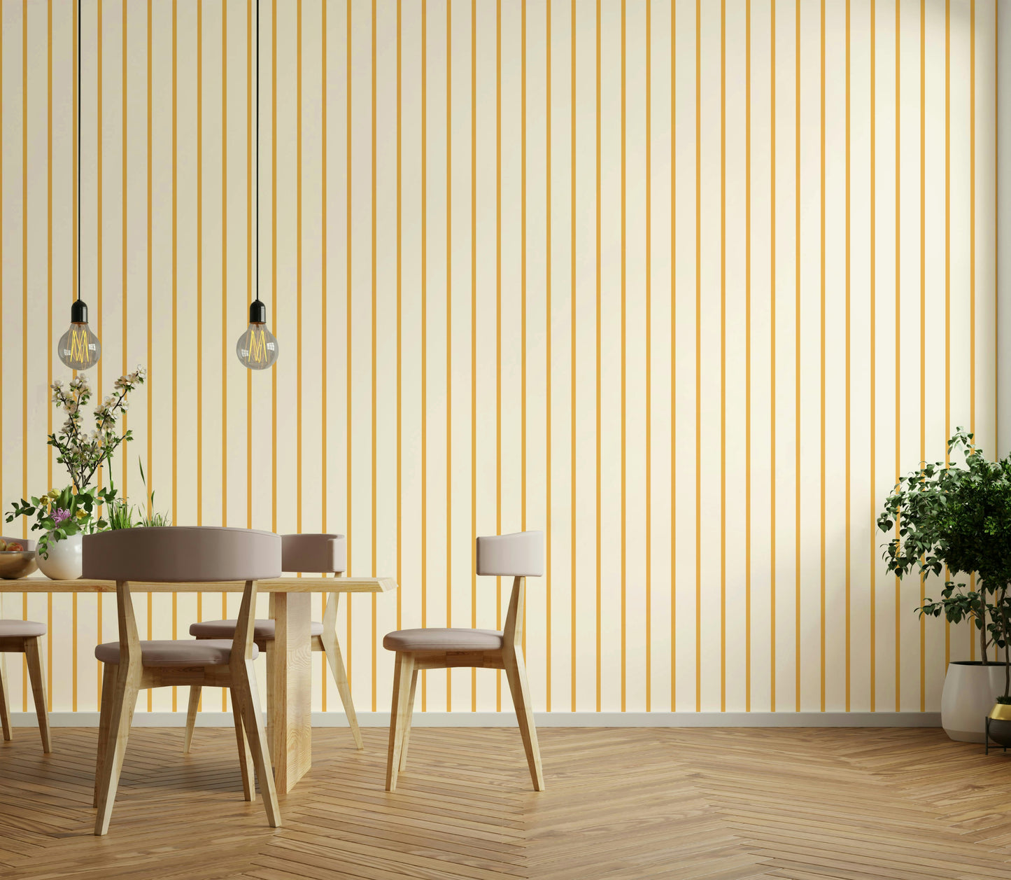 Modern vertical striped wallpaper in yellow tones

