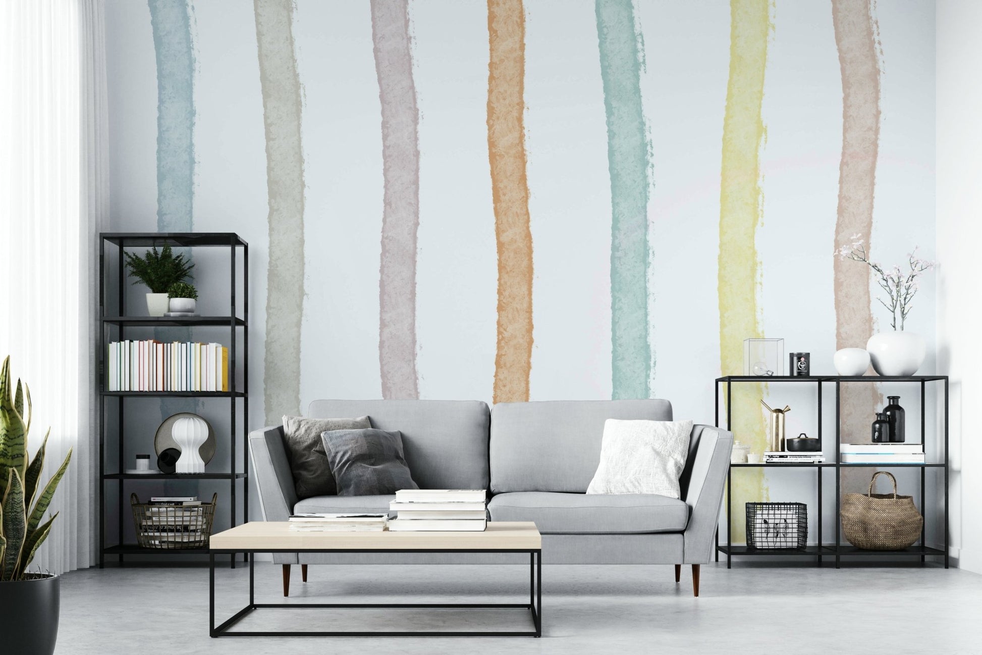A beautiful modern art wall mural for a living room.

