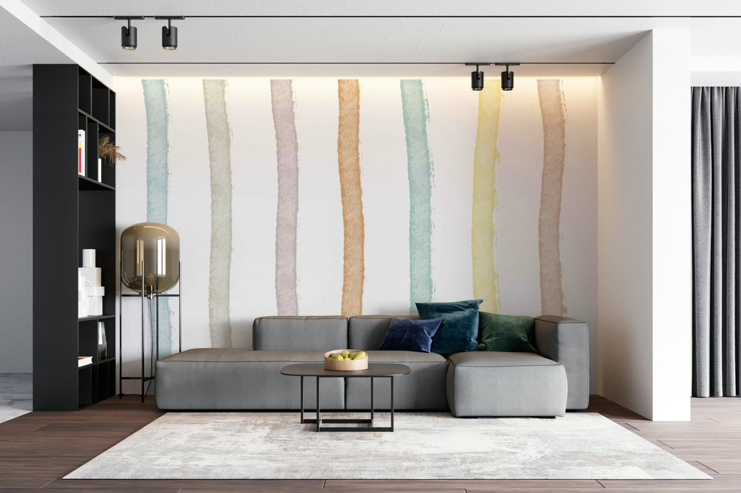 An artistic minimalist form mural for home decor.

