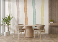 An artistic modern stripe mural on minimalist wallpaper.

