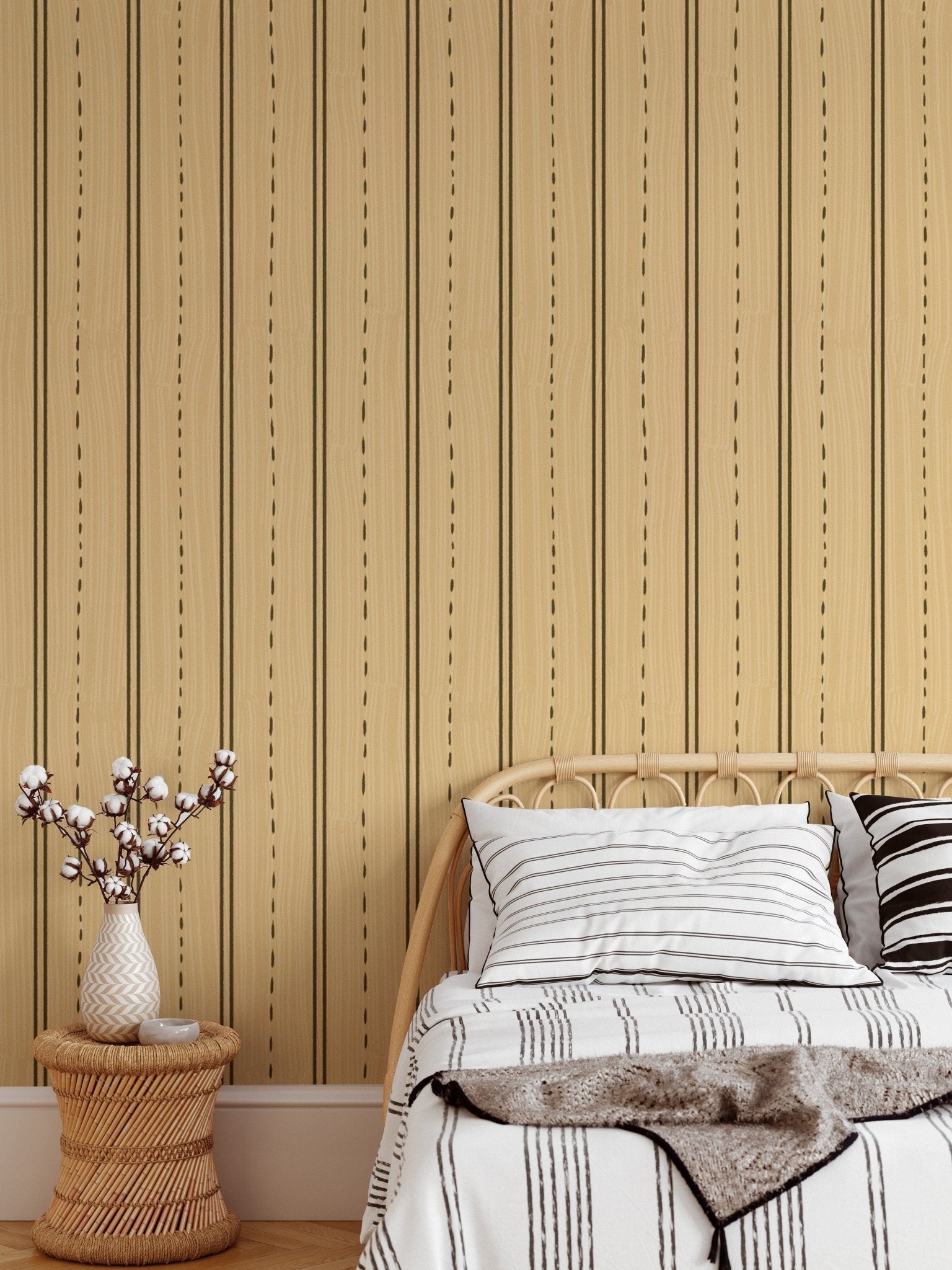 Contemporary wood-striped wallpaper mural for cozy vibes. RNM05