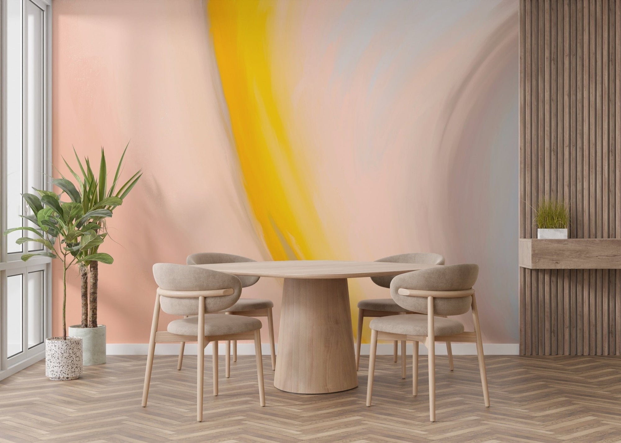 Abstract vibrant wall mural with yellow streaks, B407