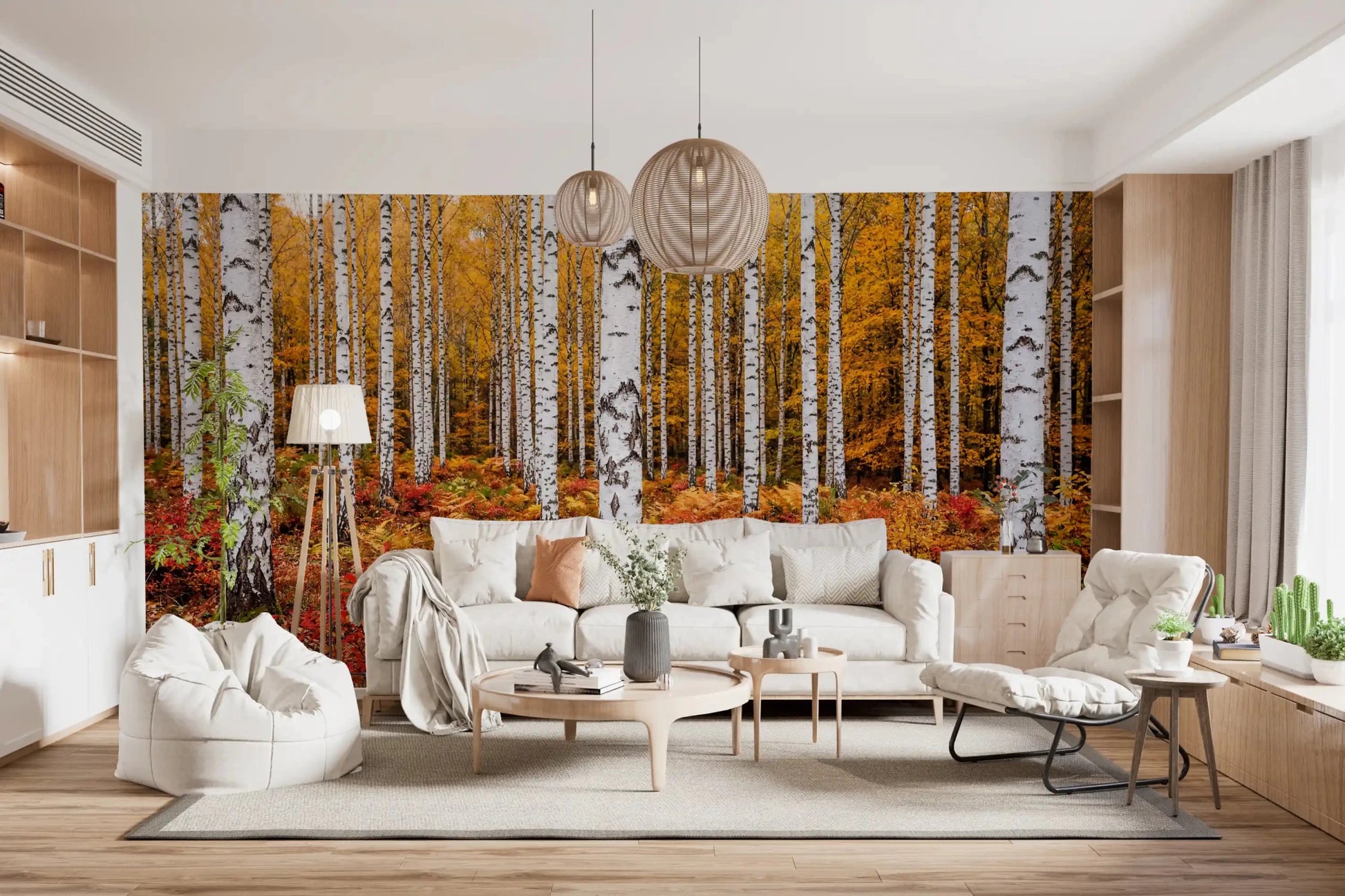 Birch forest wall mural with Vibrant Autumn Birches fall landscape