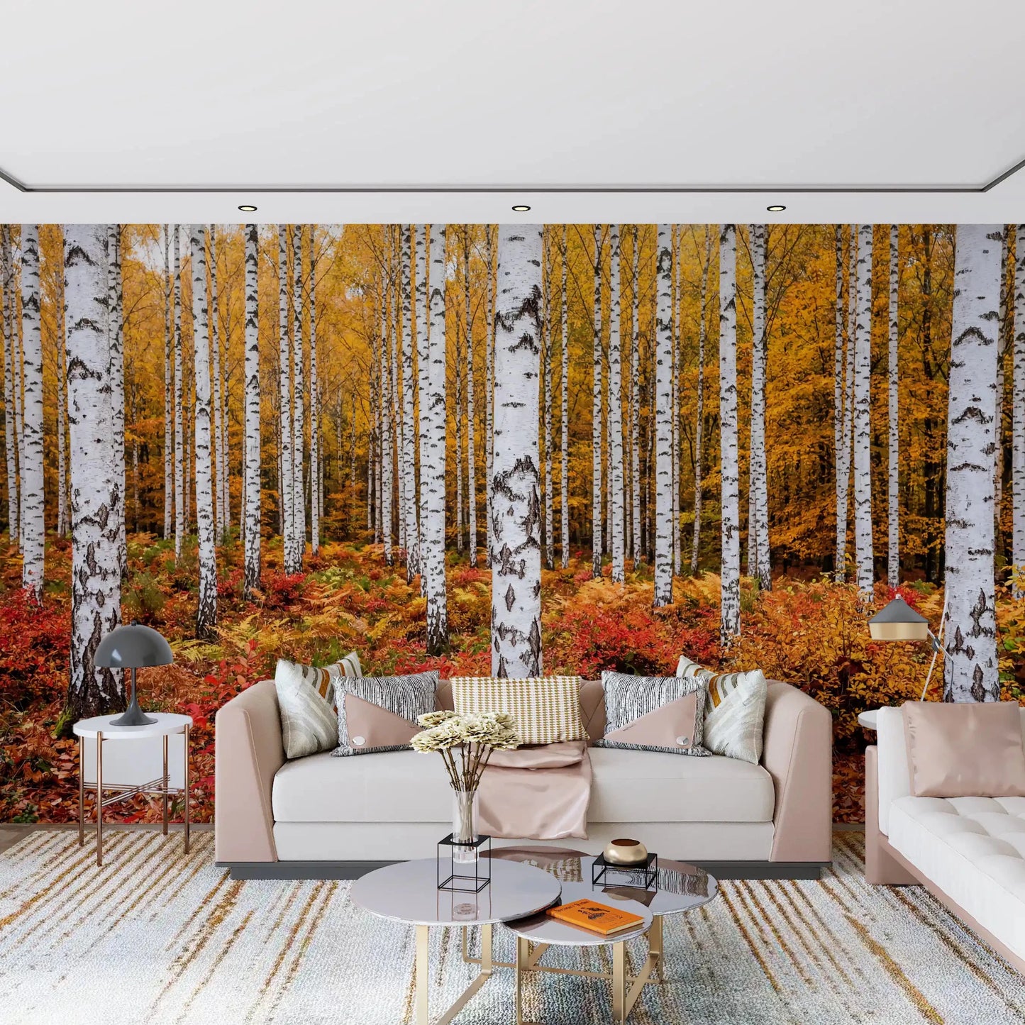 Hallway design using Vibrant Autumn Birches wall mural birch trees
