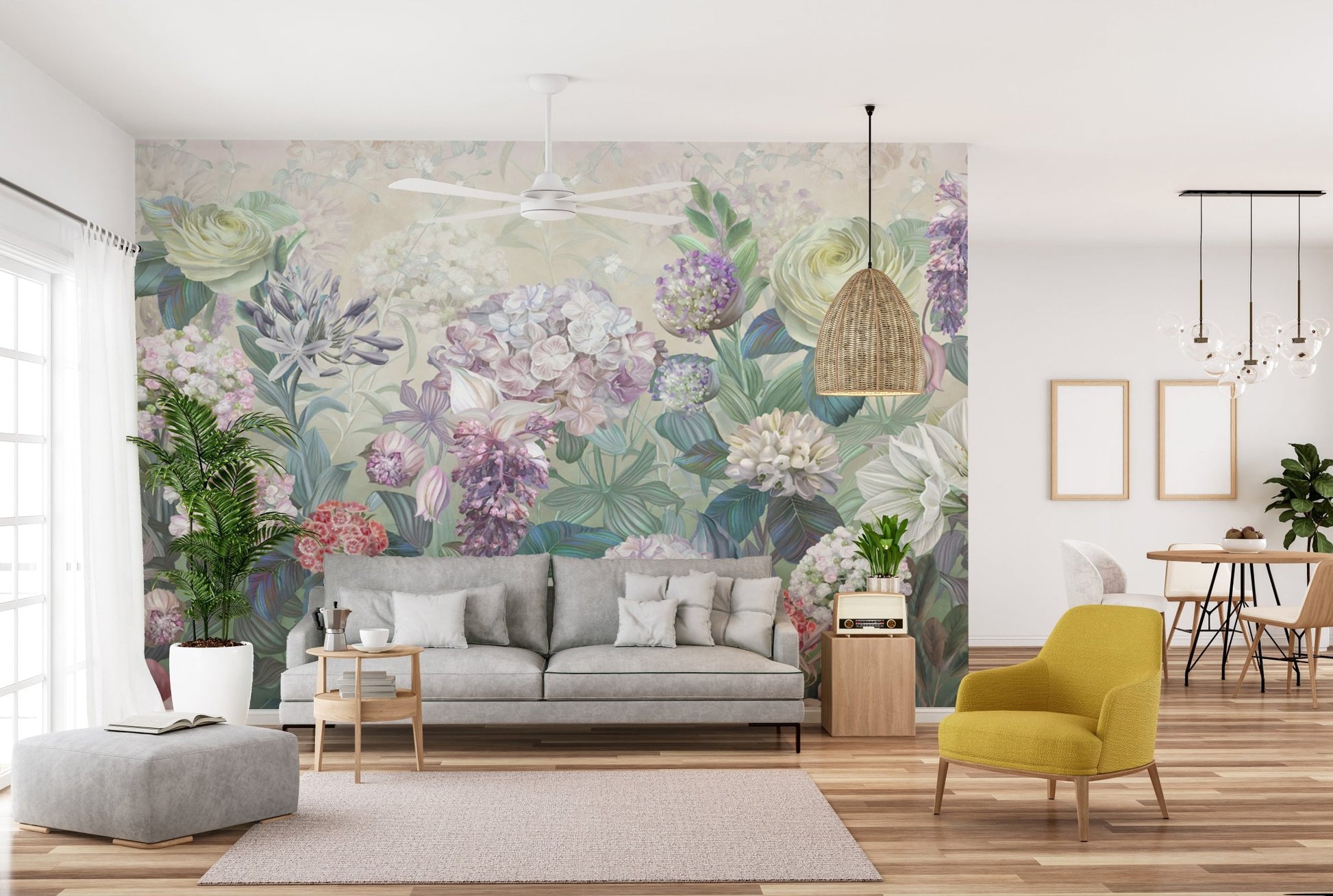 Colorful flower wallpaper with botanicals
