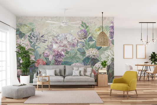 Colorful flower wallpaper with botanicals
