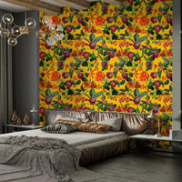 Bold and bright botanical rhapsody wallpaper with lush plants.

