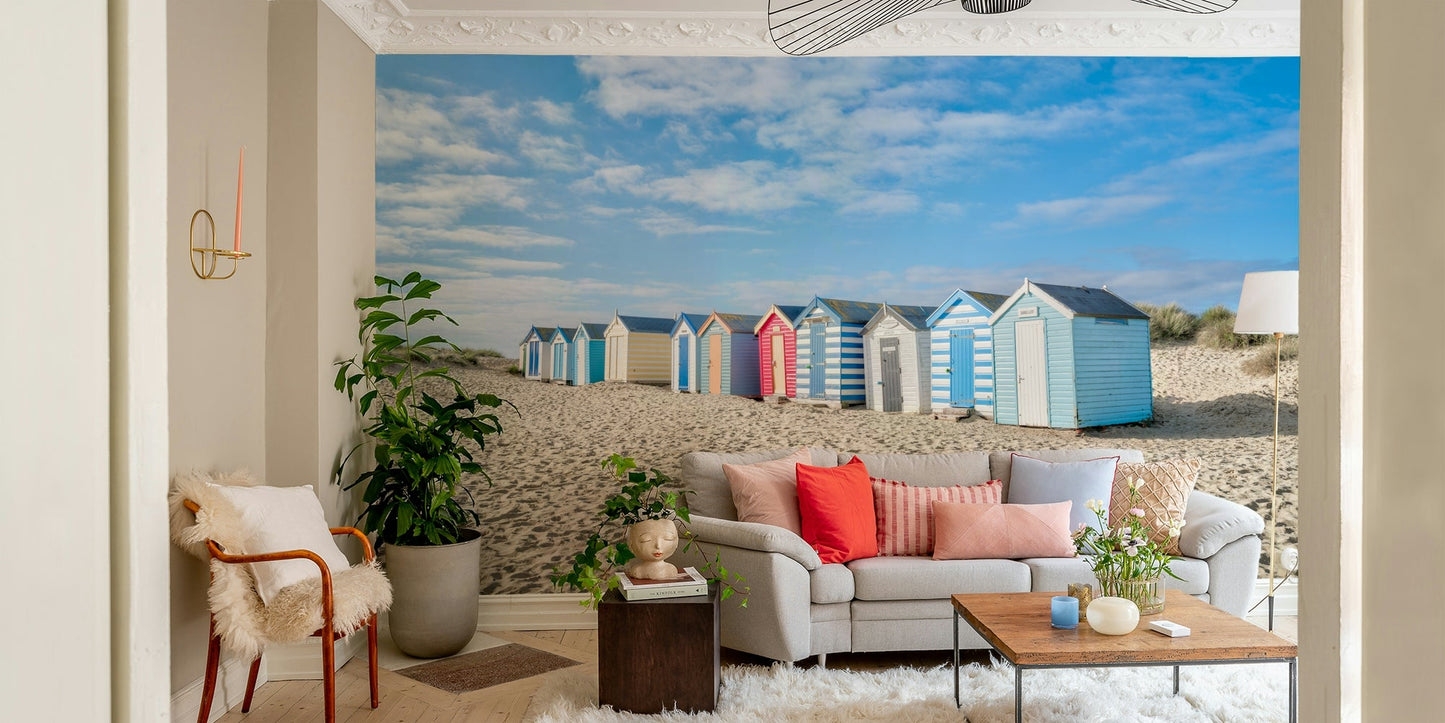An artistic seaside view mural for home decor.

