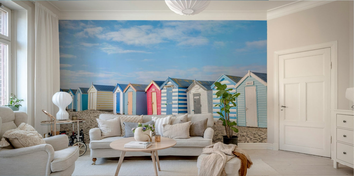A beautiful oceanfront wall mural for a living room.

