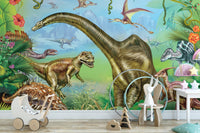 Bright vibrant dinosaur world wallpaper for walls A185